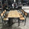 Bộ Bàn 6 Ghế Gỗ Cao Su Chân Sắt