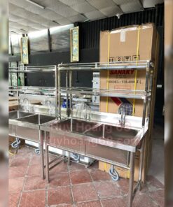 Chậu Rửa 2 Hố Có Giá 2 Tầng